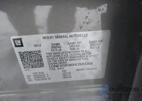 2019 Chevrolet Traverse 1Lt from USA, damaged, VIN 1GNEVGKWXKJ103268